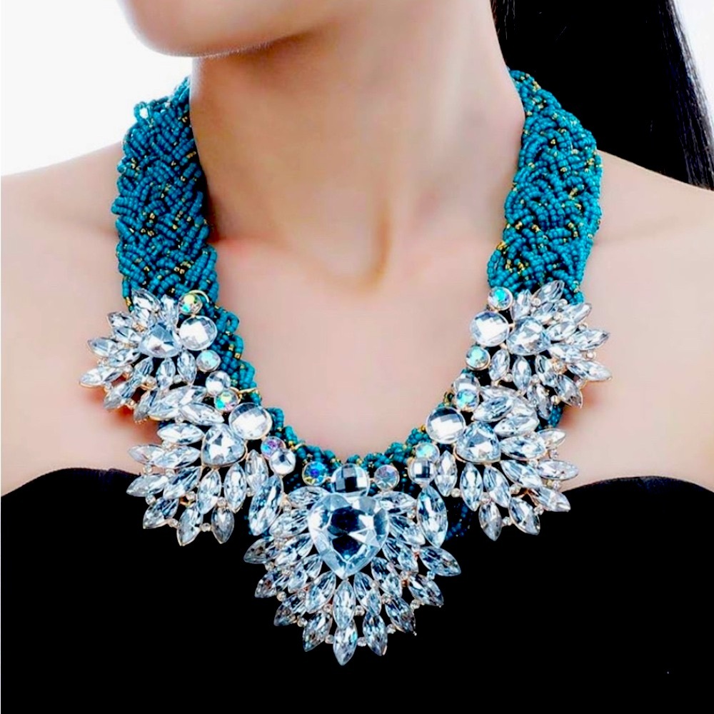 Elegant Blue and Silver Statement Necklace. Jerollin fine jewelry.